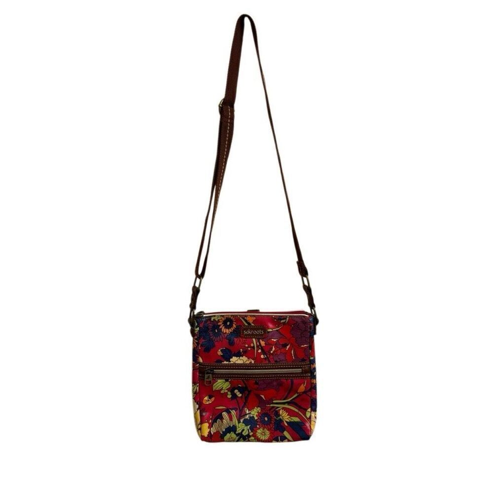 Sakroots Artists Circle Flower Power Coated Crossbody Purse Adjustable Strap